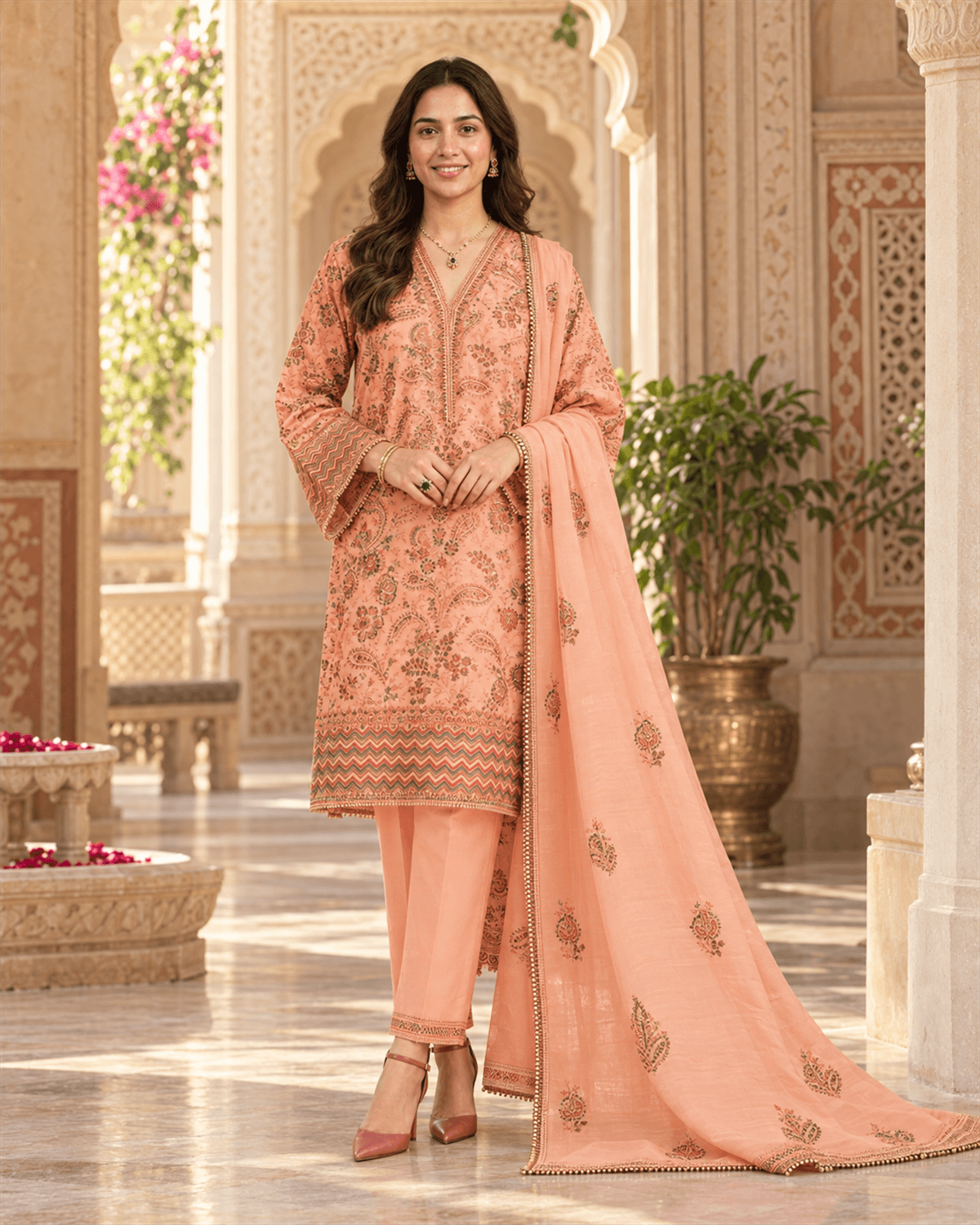 Bareeze Embroidered Cotton Suit Peach image 1