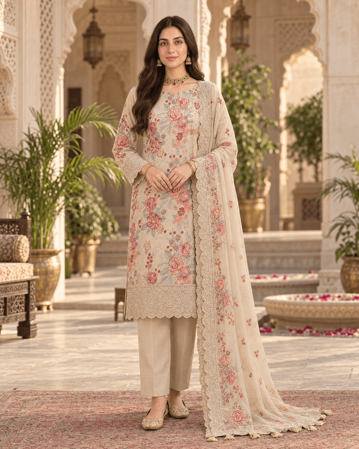 Bareeze Embroidered Cotton Suit Beige image 1