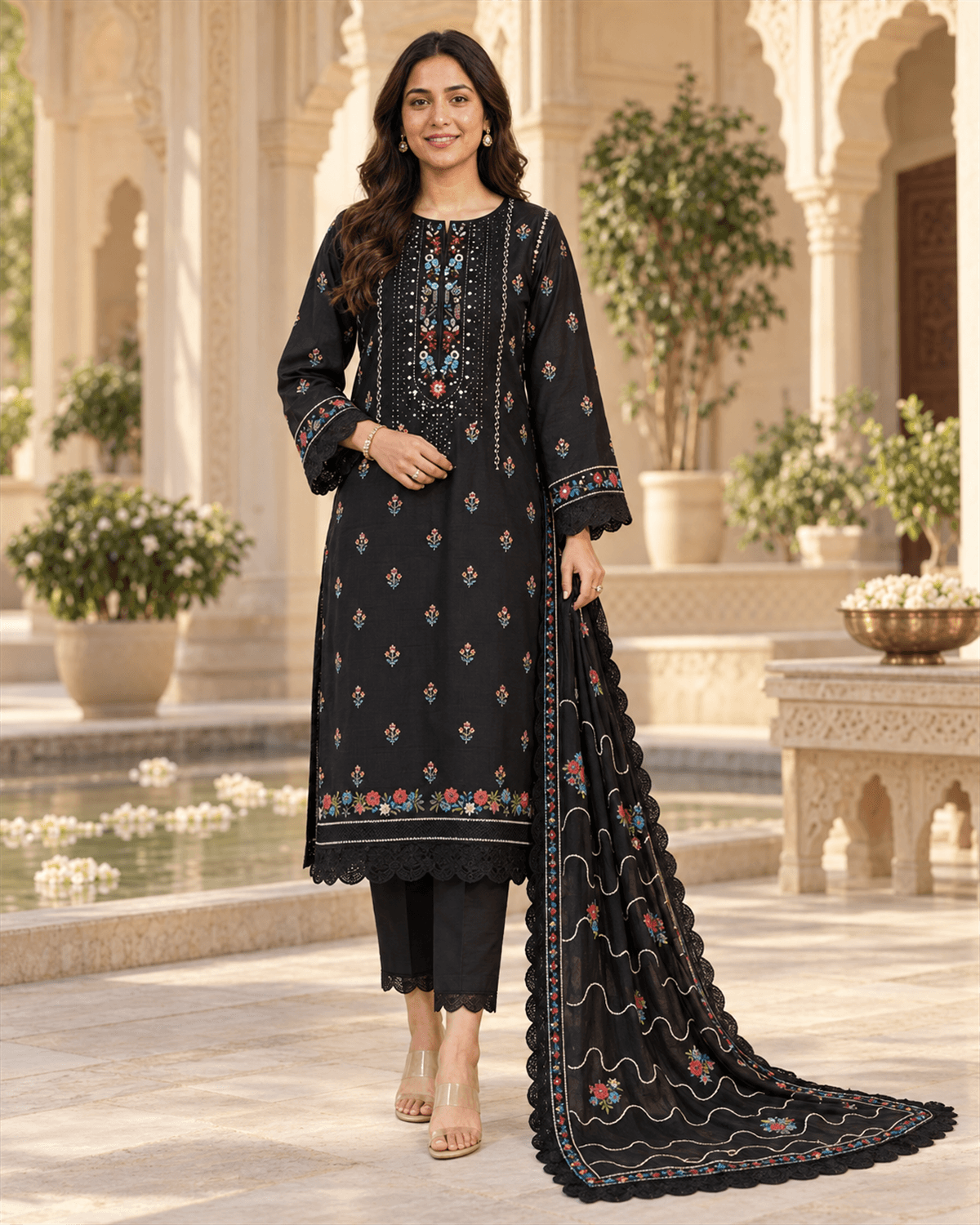 Bin Ilyas Embroidered Suit Black image 1