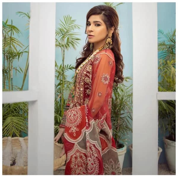 Maryam Hussain Gota Kingri Wedding Luxury | Organza Suit Deep Red image 1