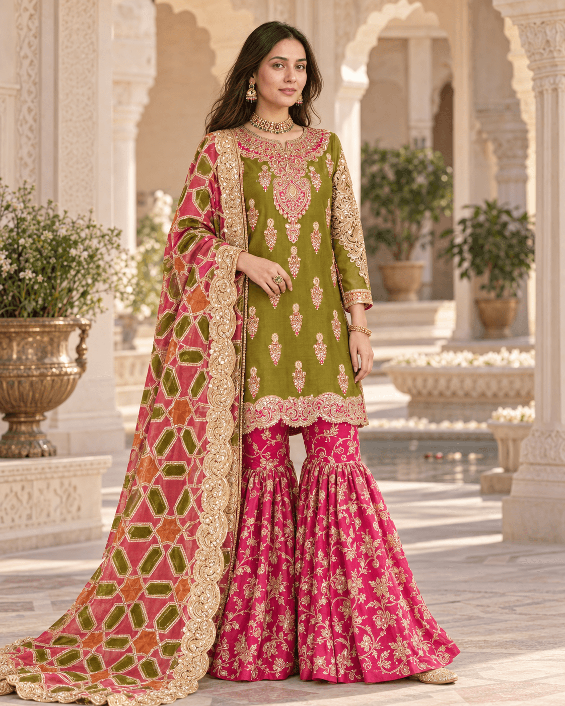 Imrozia Luxury Organza Suit | Organza Garara Old moss green image 1